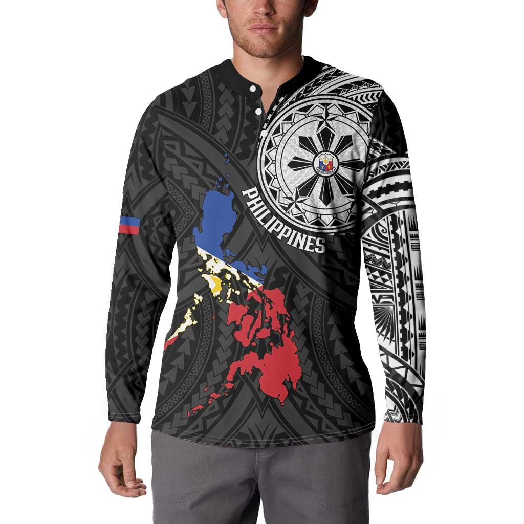Philippines Strong Button Sweatshirt Filipino Map Polynesian Tattoo - Polynesian Pride