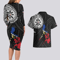 Philippines Strong Couples Matching Long Sleeve Bodycon Dress and Hawaiian Shirt Filipino Map Polynesian Tattoo - Polynesian Pride