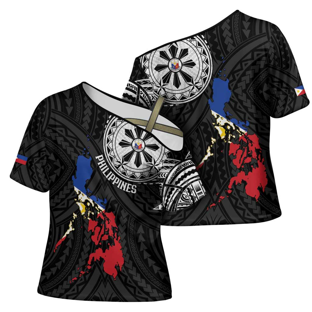 Philippines Strong Cross Shoulder Shirt Filipino Map Polynesian Tattoo - Polynesian Pride