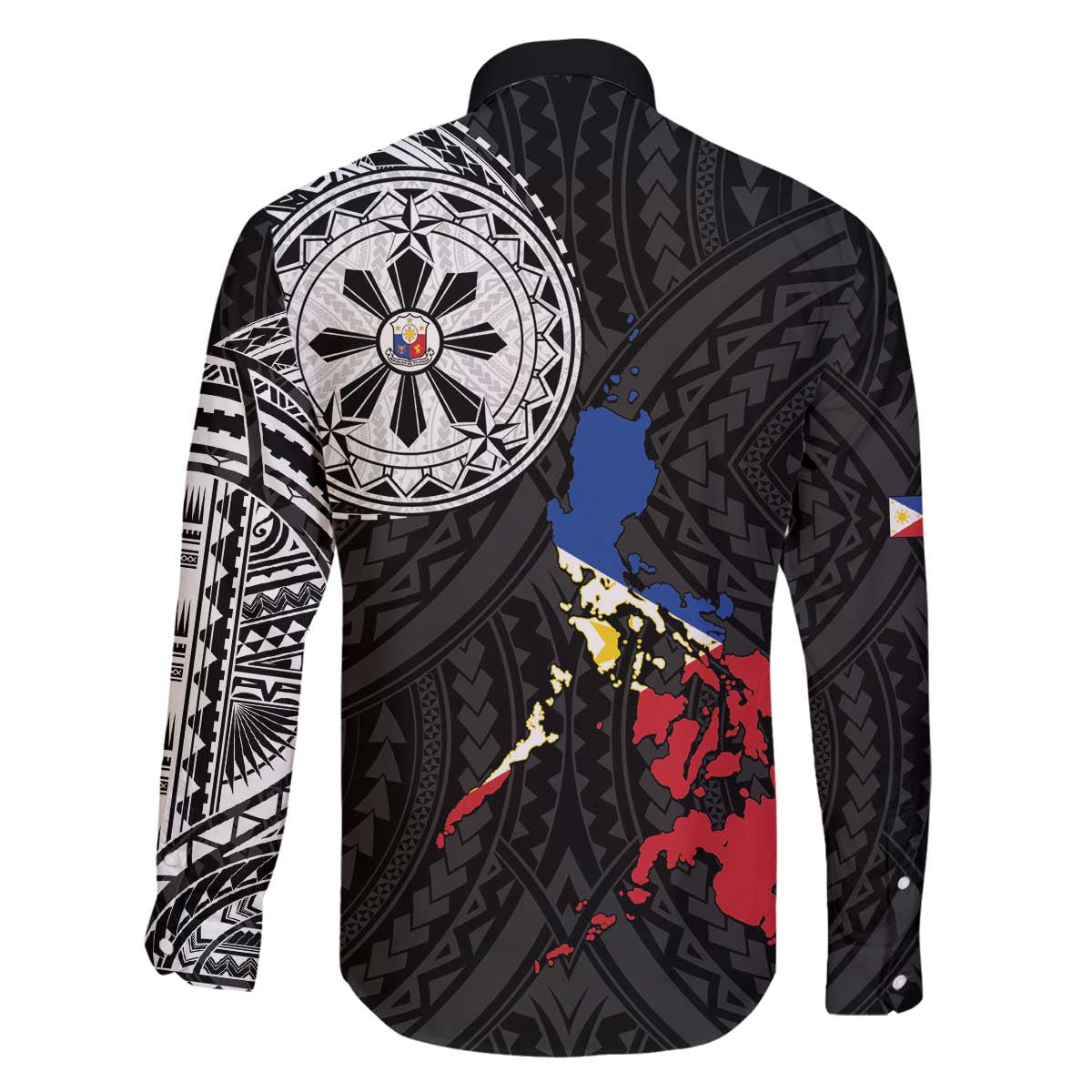 Philippines Strong Family Matching Off The Shoulder Long Sleeve Dress and Hawaiian Shirt Filipino Map Polynesian Tattoo - Polynesian Pride