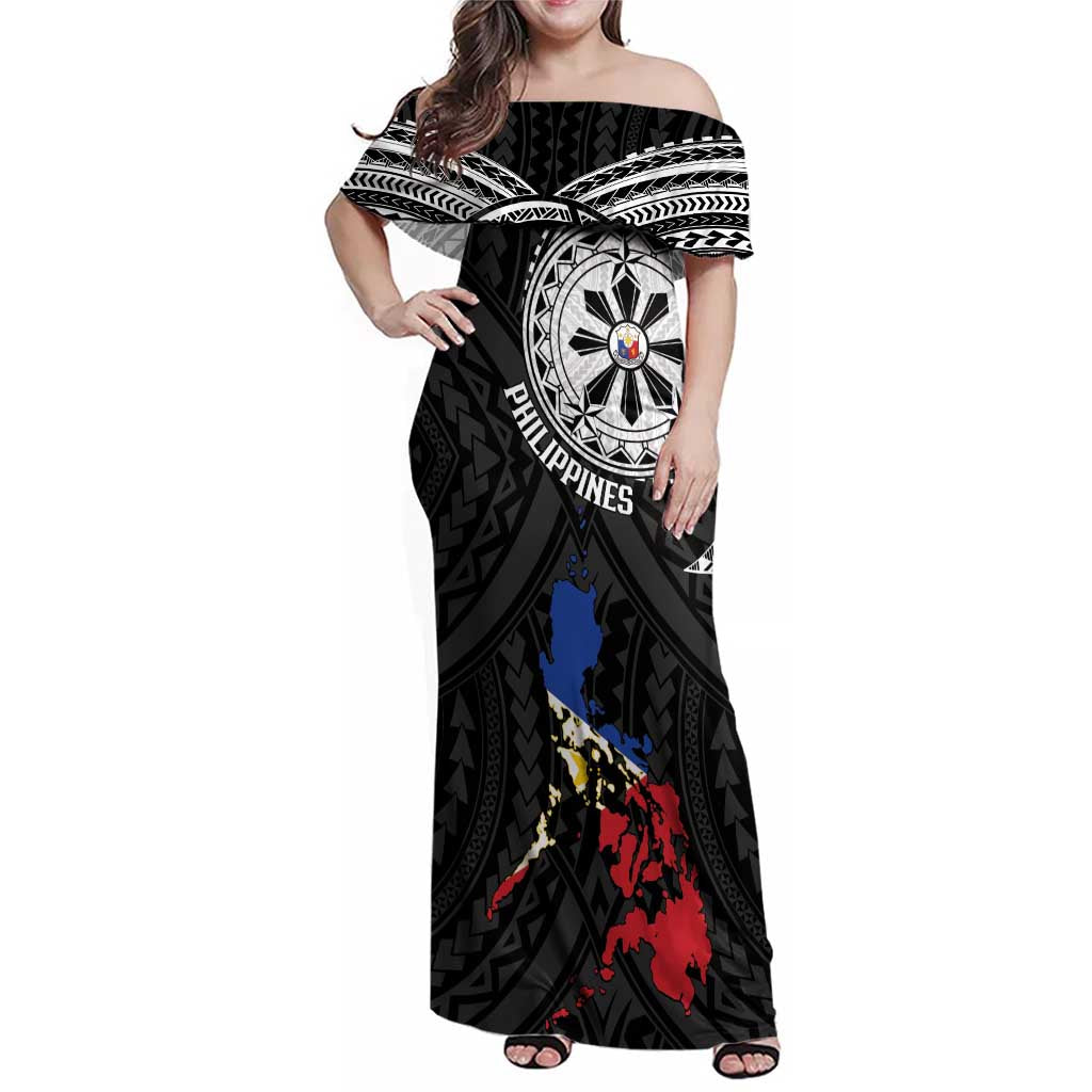 Philippines Strong Family Matching Off Shoulder Maxi Dress and Hawaiian Shirt Filipino Map Polynesian Tattoo - Polynesian Pride