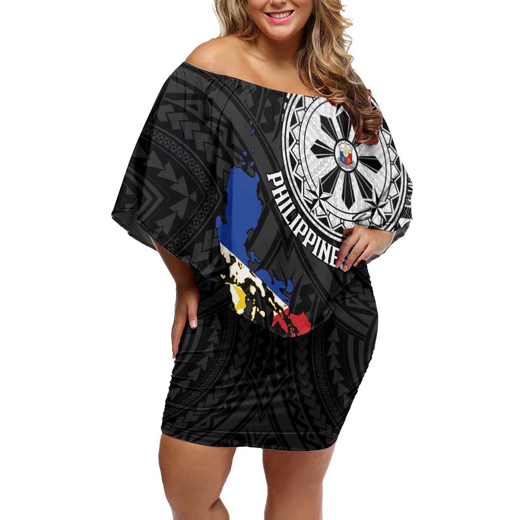 Philippines Strong Family Matching Off Shoulder Short Dress and Hawaiian Shirt Filipino Map Polynesian Tattoo - Polynesian Pride
