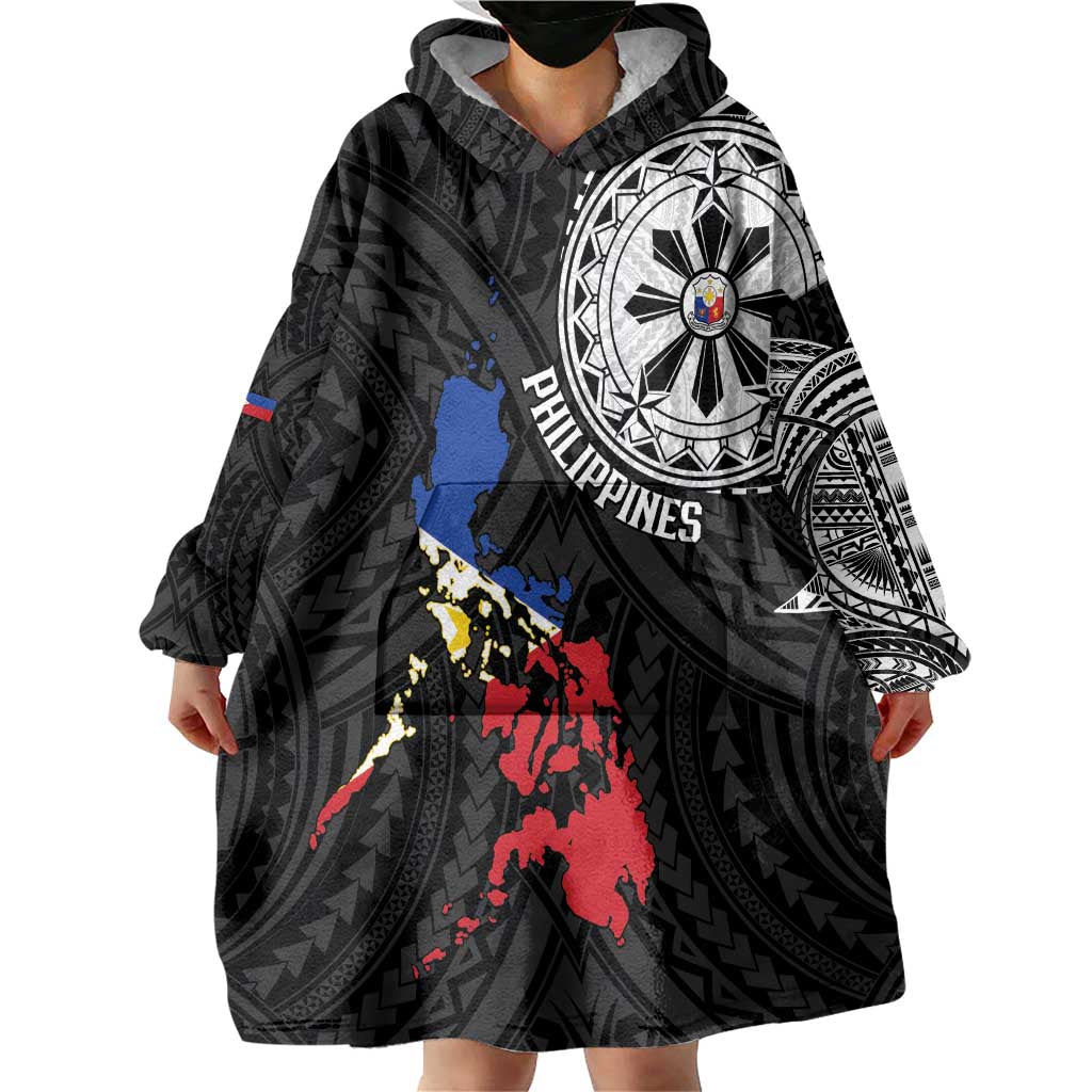 Philippines Strong Wearable Blanket Hoodie Filipino Map Polynesian Tattoo - Polynesian Pride