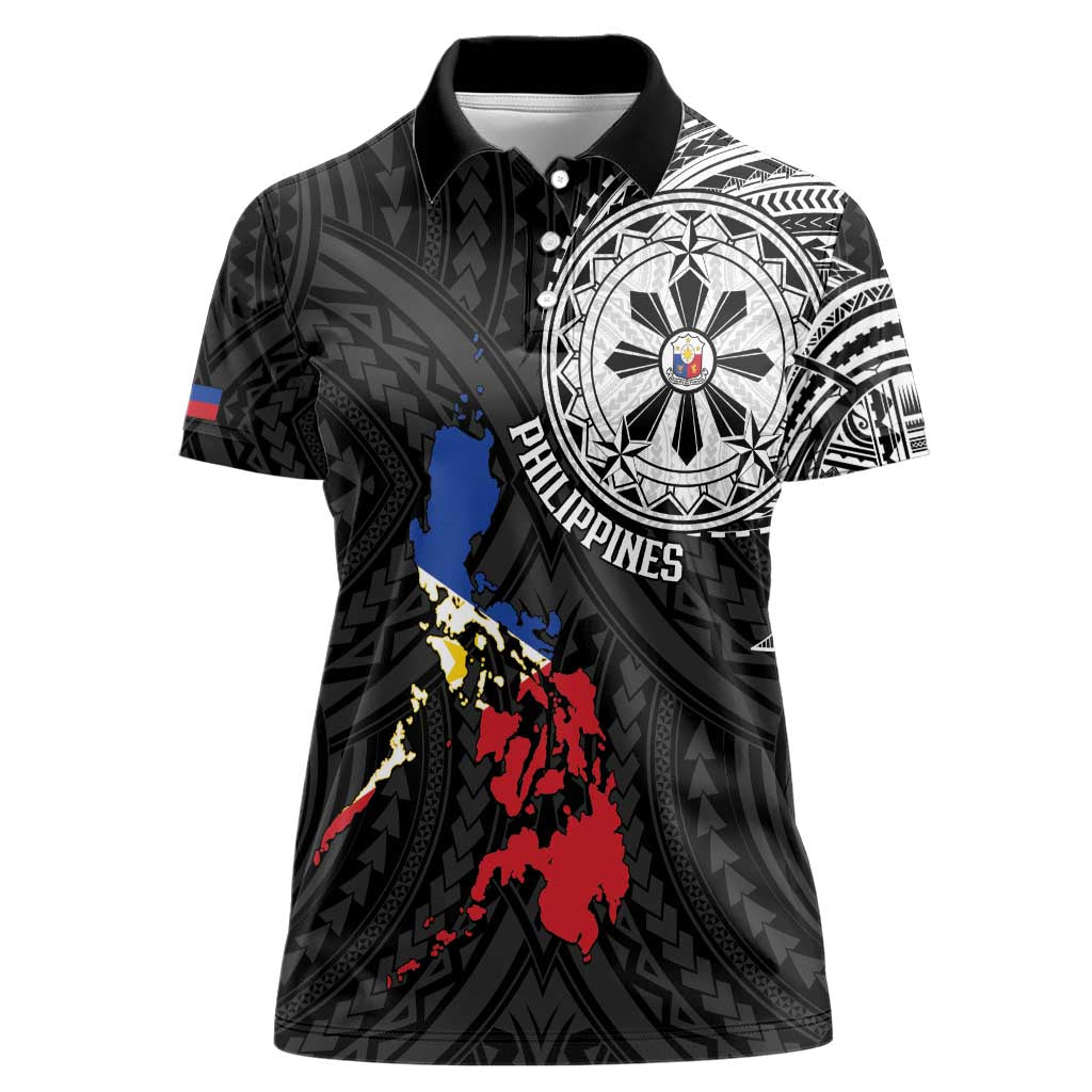 Philippines Strong Women Polo Shirt Filipino Map Polynesian Tattoo - Polynesian Pride