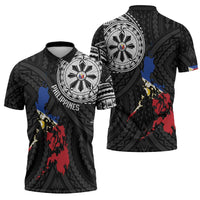 Philippines Strong Zipper Polo Shirt Filipino Map Polynesian Tattoo - Polynesian Pride