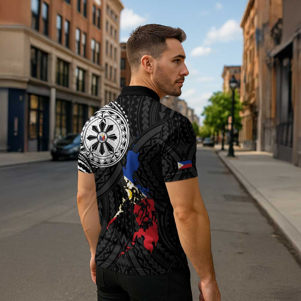 Philippines Strong Zipper Polo Shirt Filipino Map Polynesian Tattoo - Polynesian Pride