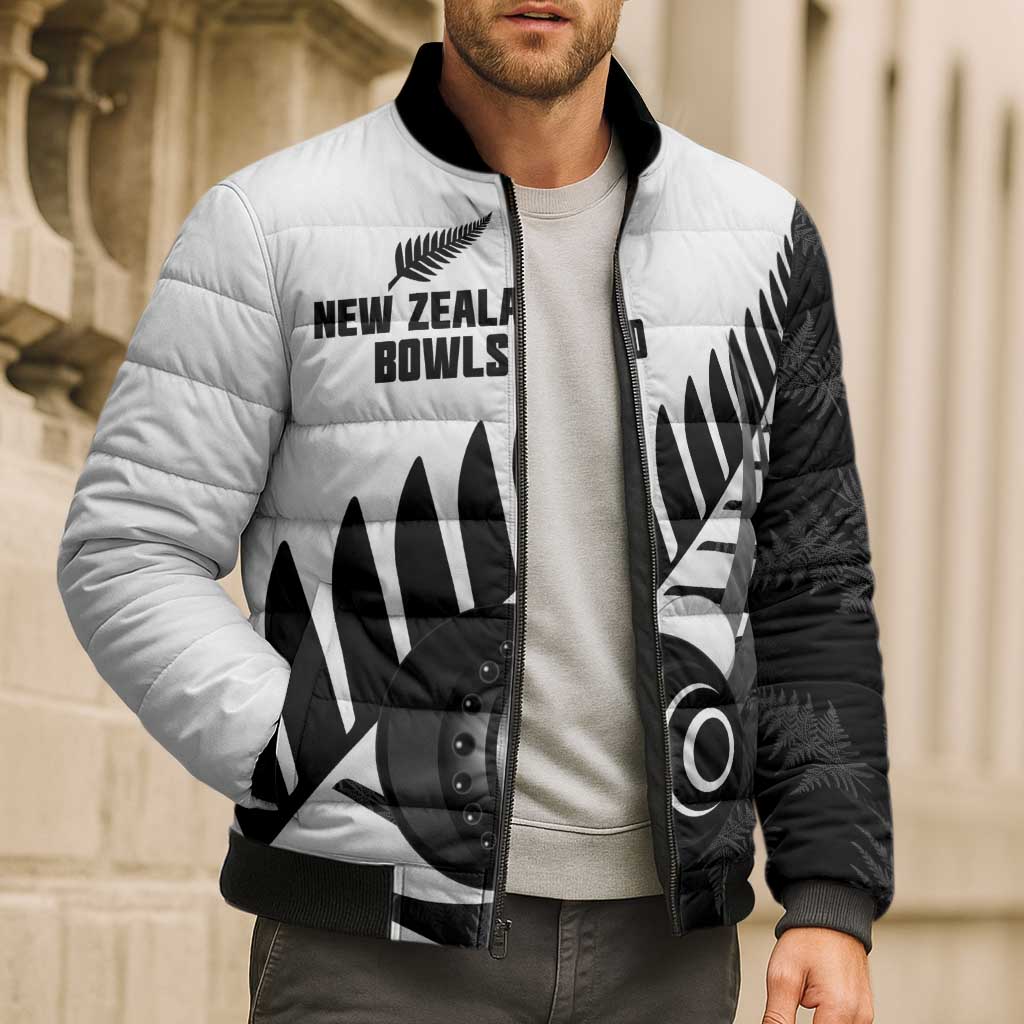 New Zealand Lawn Bowls Custom Bomber Puffer Jacket Aotearoa Silver Fern - Polynesian Pride
