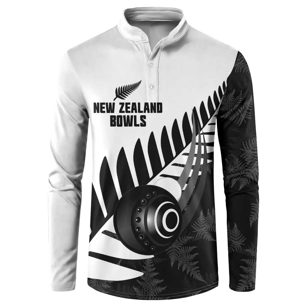 New Zealand Lawn Bowls Custom Button Sweatshirt Aotearoa Silver Fern - Polynesian Pride