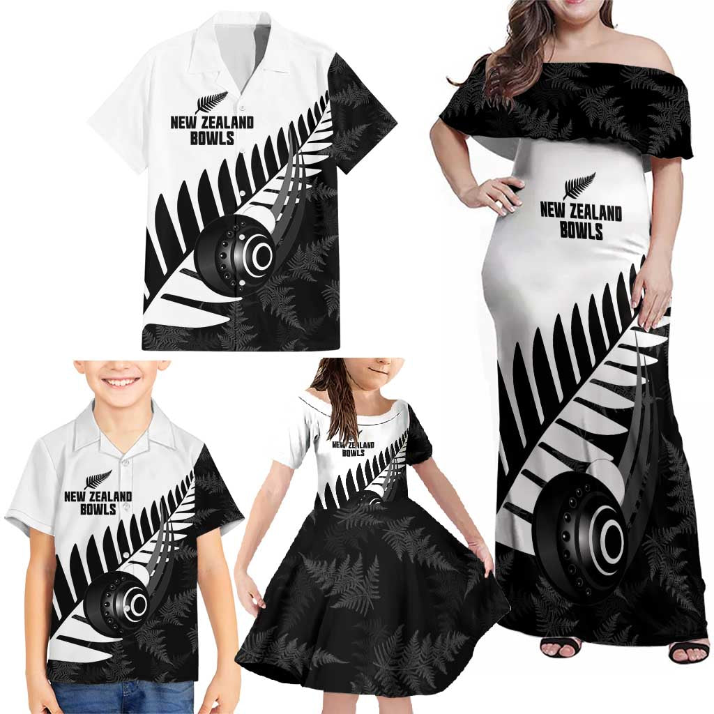New Zealand Lawn Bowls Custom Family Matching Off Shoulder Maxi Dress and Hawaiian Shirt Aotearoa Silver Fern - Polynesian Pride