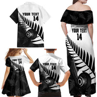 New Zealand Lawn Bowls Custom Family Matching Off Shoulder Maxi Dress and Hawaiian Shirt Aotearoa Silver Fern - Polynesian Pride