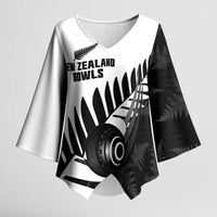 New Zealand Lawn Bowls Custom Kimono Sleeve Blouse Aotearoa Silver Fern LT14 Female Black - Polynesian Pride