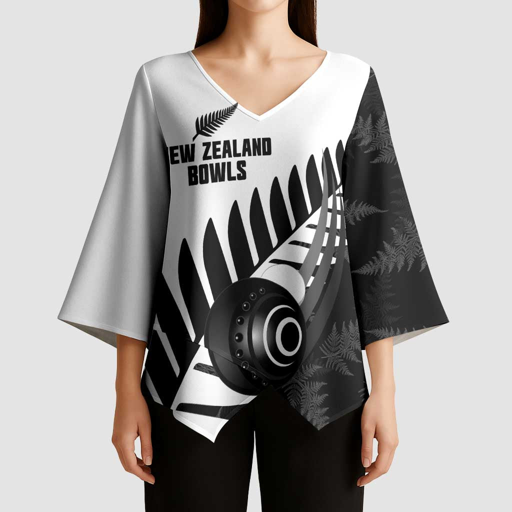 New Zealand Lawn Bowls Custom Kimono Sleeve Blouse Aotearoa Silver Fern LT14 - Polynesian Pride