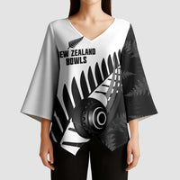 New Zealand Lawn Bowls Custom Kimono Sleeve Blouse Aotearoa Silver Fern LT14 - Polynesian Pride