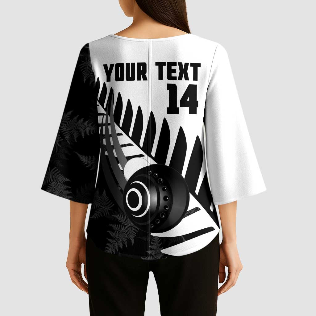 New Zealand Lawn Bowls Custom Kimono Sleeve Blouse Aotearoa Silver Fern LT14 - Polynesian Pride