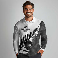 New Zealand Lawn Bowls Custom Long Sleeve Polo Shirt Aotearoa Silver Fern - Polynesian Pride