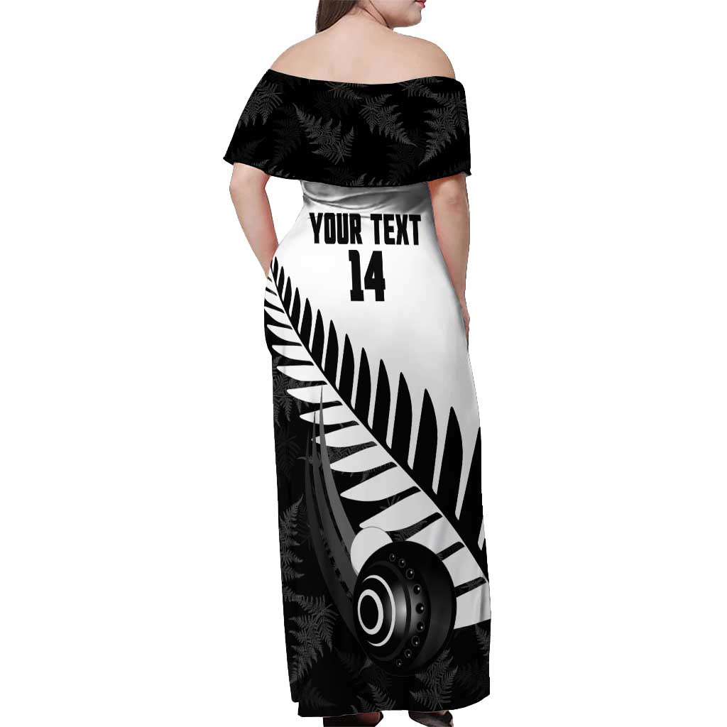 New Zealand Lawn Bowls Custom Off Shoulder Maxi Dress Aotearoa Silver Fern - Polynesian Pride