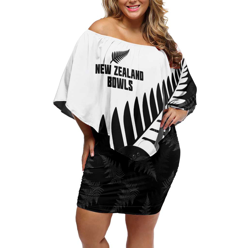 New Zealand Lawn Bowls Custom Off Shoulder Short Dress Aotearoa Silver Fern - Polynesian Pride