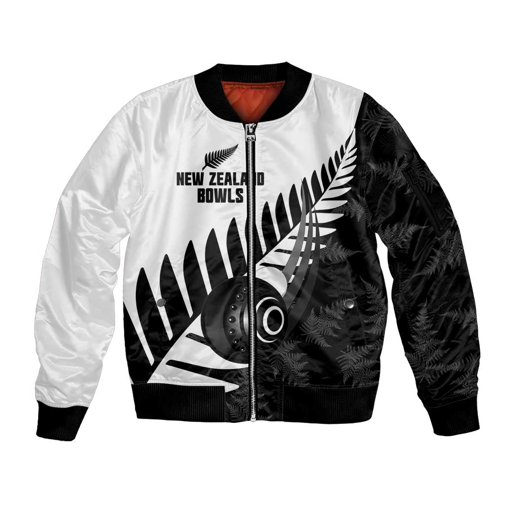 New Zealand Lawn Bowls Custom Sleeve Zip Bomber Jacket Aotearoa Silver Fern - Polynesian Pride