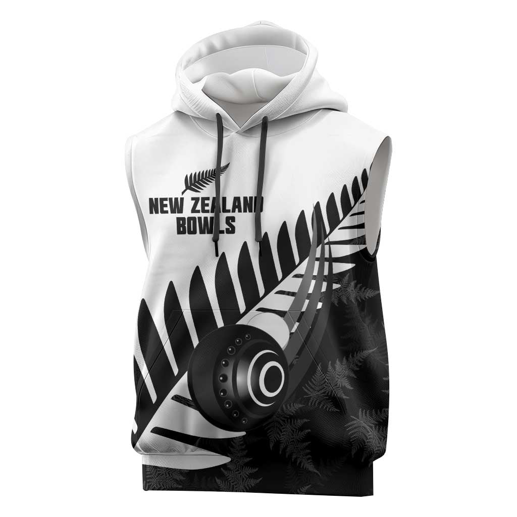 New Zealand Lawn Bowls Custom Sleeveless Hoodie Aotearoa Silver Fern - Polynesian Pride