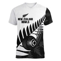 New Zealand Lawn Bowls Custom Women V-Neck T-Shirt Aotearoa Silver Fern - Polynesian Pride