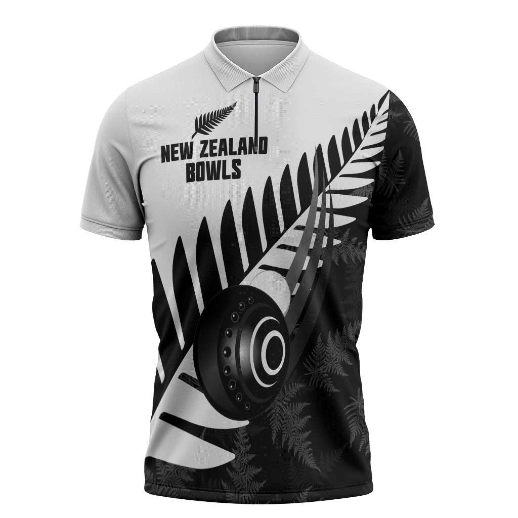 New Zealand Lawn Bowls Custom Zipper Polo Shirt Aotearoa Silver Fern - Polynesian Pride