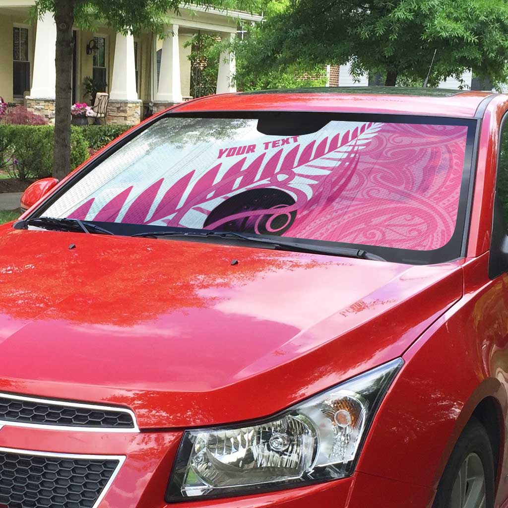 New Zealand Lawn Bowls Breast Cancer Custom Auto Sun Shade Aotearoa Maori Silver Fern Pink Ribbon - Polynesian Pride