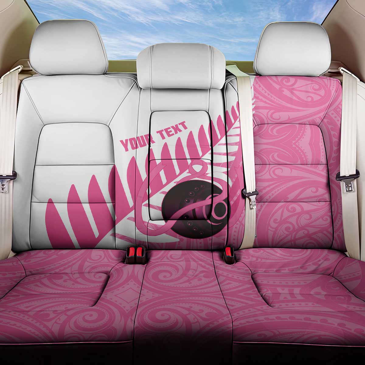 New Zealand Lawn Bowls Breast Cancer Custom Back Car Seat Cover Aotearoa Maori Silver Fern Pink Ribbon - Polynesian Pride