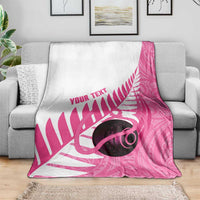 New Zealand Lawn Bowls Breast Cancer Custom Blanket Aotearoa Maori Silver Fern Pink Ribbon - Polynesian Pride
