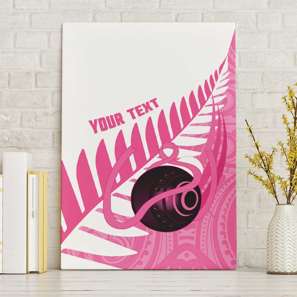 New Zealand Lawn Bowls Breast Cancer Custom Canvas Wall Art Aotearoa Maori Silver Fern Pink Ribbon - Polynesian Pride