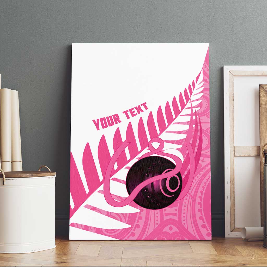 New Zealand Lawn Bowls Breast Cancer Custom Canvas Wall Art Aotearoa Maori Silver Fern Pink Ribbon - Polynesian Pride