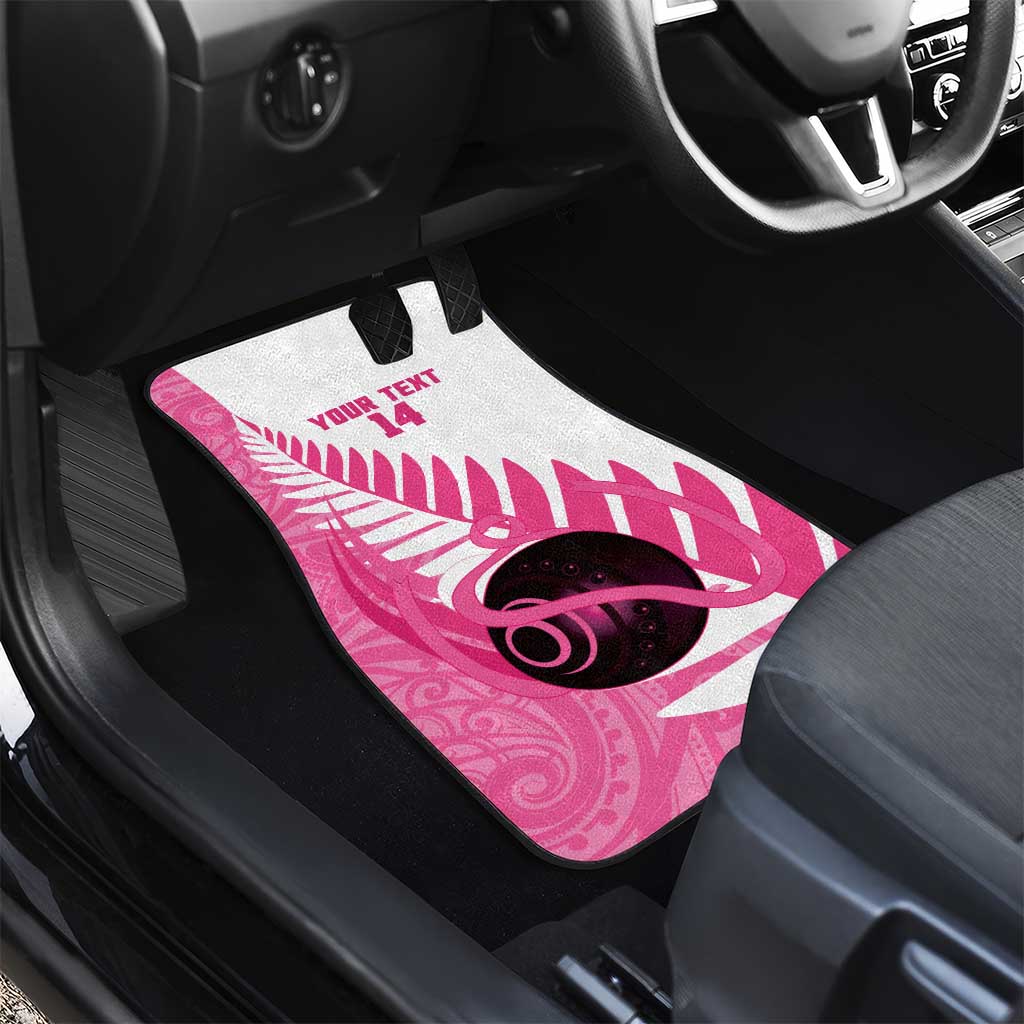 New Zealand Lawn Bowls Breast Cancer Custom Car Mats Aotearoa Maori Silver Fern Pink Ribbon - Polynesian Pride