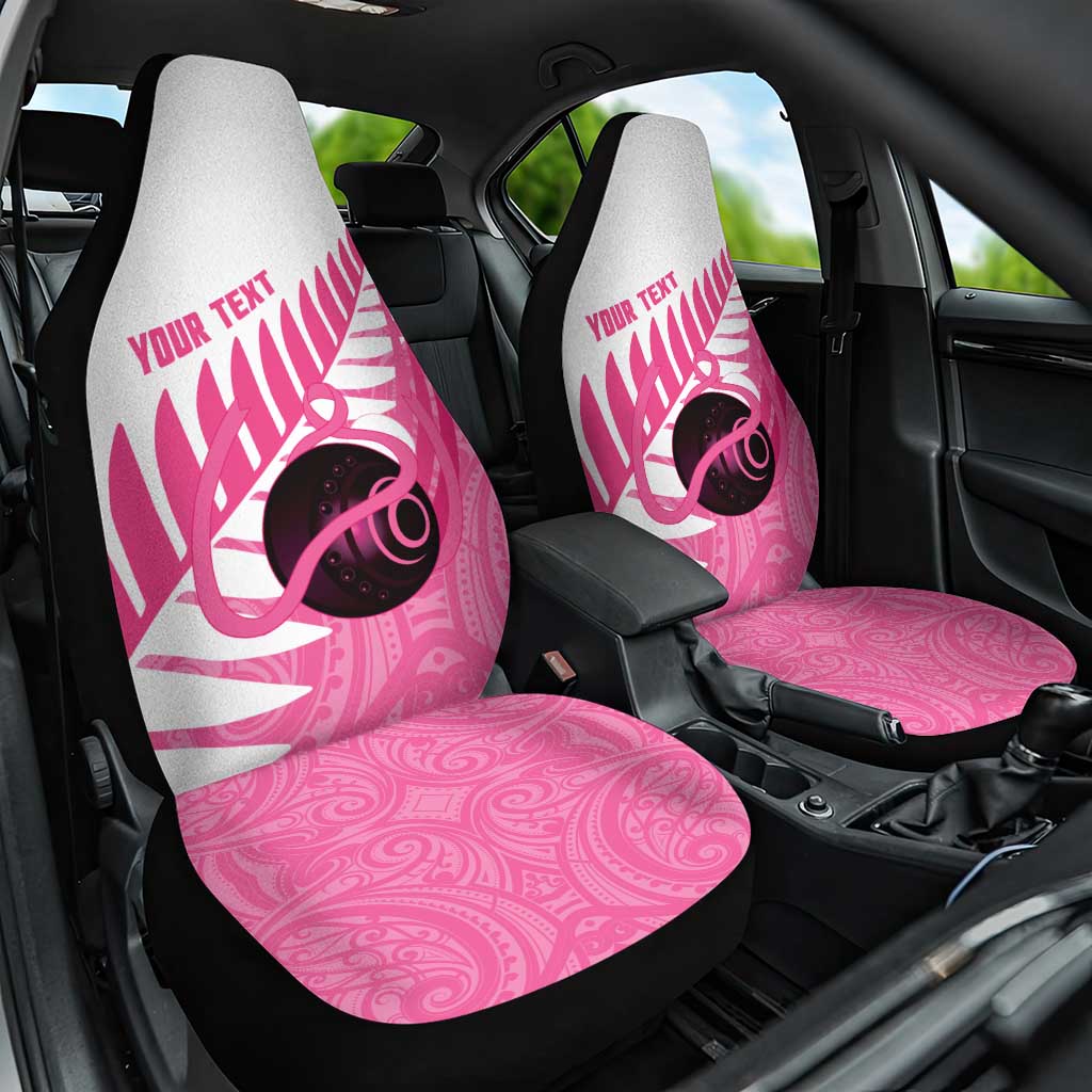 New Zealand Lawn Bowls Breast Cancer Custom Car Seat Cover Aotearoa Maori Silver Fern Pink Ribbon - Polynesian Pride