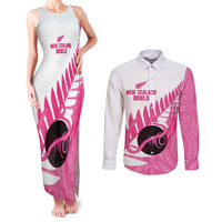 New Zealand Lawn Bowls Breast Cancer Custom Couples Matching Tank Maxi Dress and Long Sleeve Button Shirt Aotearoa Maori Silver Fern Pink Ribbon LT14 Pink - Polynesian Pride