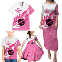 New Zealand Lawn Bowls Breast Cancer Custom Family Matching Puletasi and Hawaiian Shirt Aotearoa Maori Silver Fern Pink Ribbon LT14 - Polynesian Pride