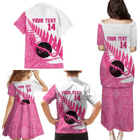 New Zealand Lawn Bowls Breast Cancer Custom Family Matching Puletasi and Hawaiian Shirt Aotearoa Maori Silver Fern Pink Ribbon LT14 - Polynesian Pride