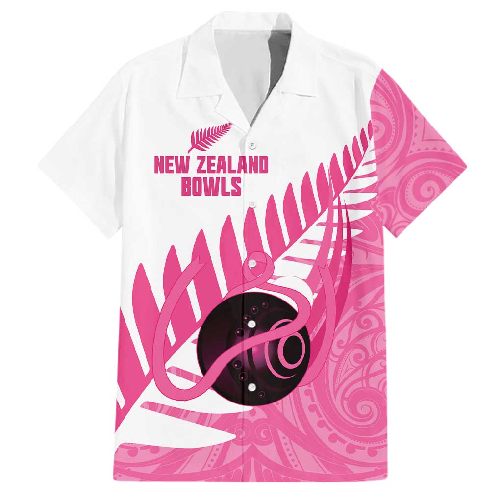 New Zealand Lawn Bowls Breast Cancer Custom Family Matching Puletasi and Hawaiian Shirt Aotearoa Maori Silver Fern Pink Ribbon LT14 Dad's Shirt - Short Sleeve Pink - Polynesian Pride