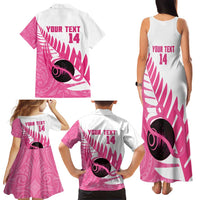 New Zealand Lawn Bowls Breast Cancer Custom Family Matching Tank Maxi Dress and Hawaiian Shirt Aotearoa Maori Silver Fern Pink Ribbon - Polynesian Pride