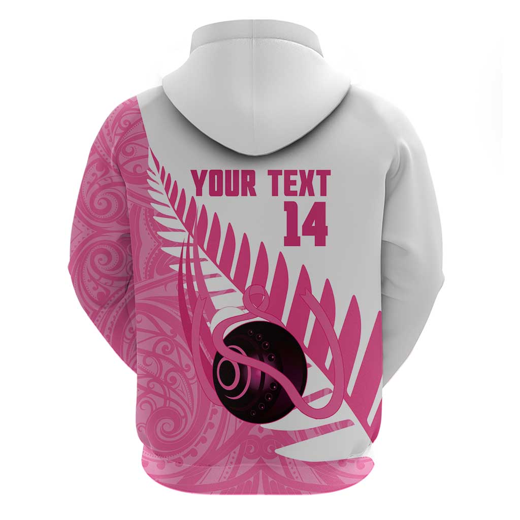 New Zealand Lawn Bowls Breast Cancer Custom Hoodie Aotearoa Maori Silver Fern Pink Ribbon - Polynesian Pride