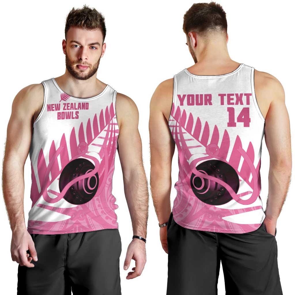 New Zealand Lawn Bowls Breast Cancer Custom Men Tank Top Aotearoa Maori Silver Fern Pink Ribbon - Polynesian Pride