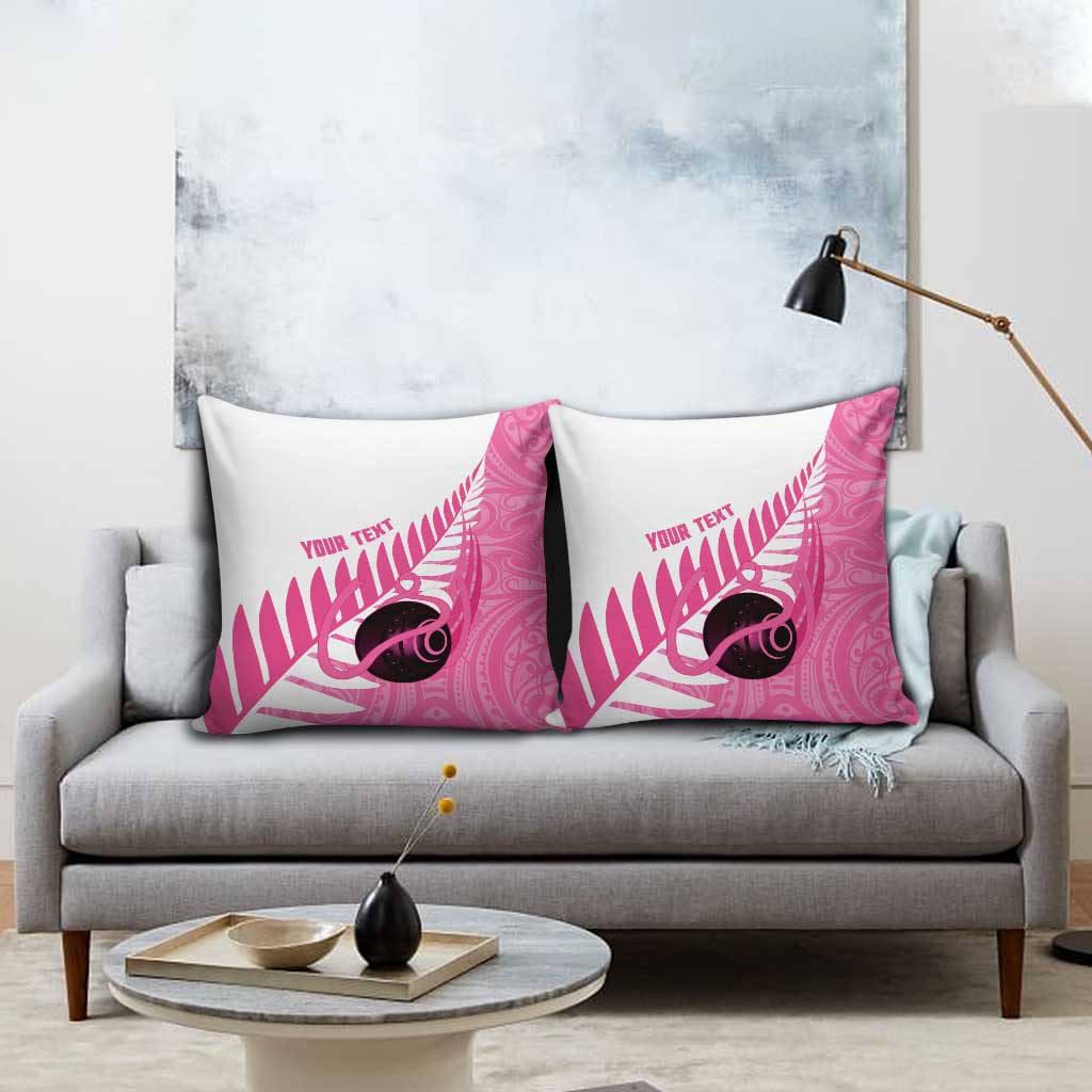 New Zealand Lawn Bowls Breast Cancer Custom Pillow Cover Aotearoa Maori Silver Fern Pink Ribbon - Polynesian Pride