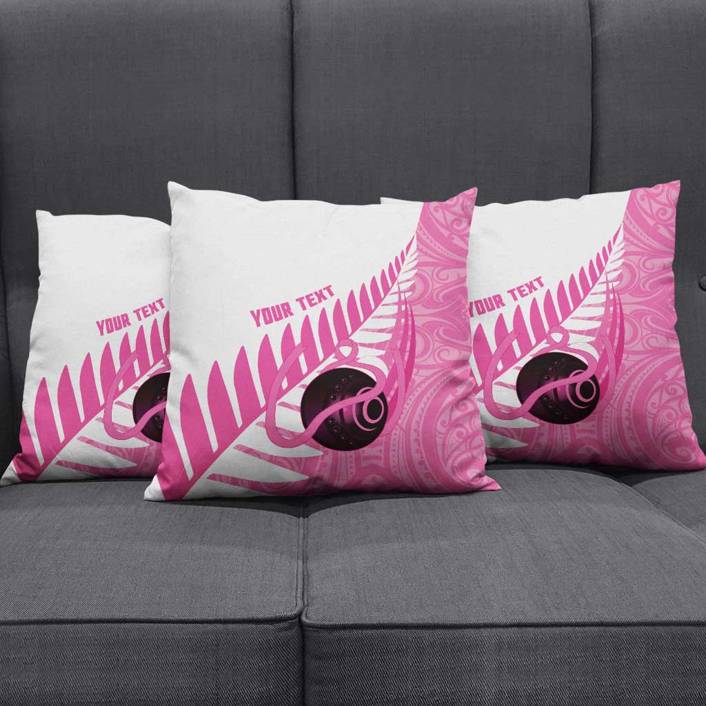 New Zealand Lawn Bowls Breast Cancer Custom Pillow Cover Aotearoa Maori Silver Fern Pink Ribbon - Polynesian Pride