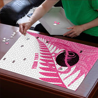 New Zealand Lawn Bowls Breast Cancer Custom Puzzle Aotearoa Maori Silver Fern Pink Ribbon - Polynesian Pride