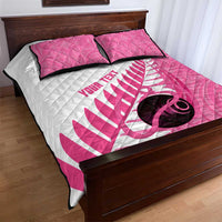 New Zealand Lawn Bowls Breast Cancer Custom Quilt Bed Set Aotearoa Maori Silver Fern Pink Ribbon - Polynesian Pride