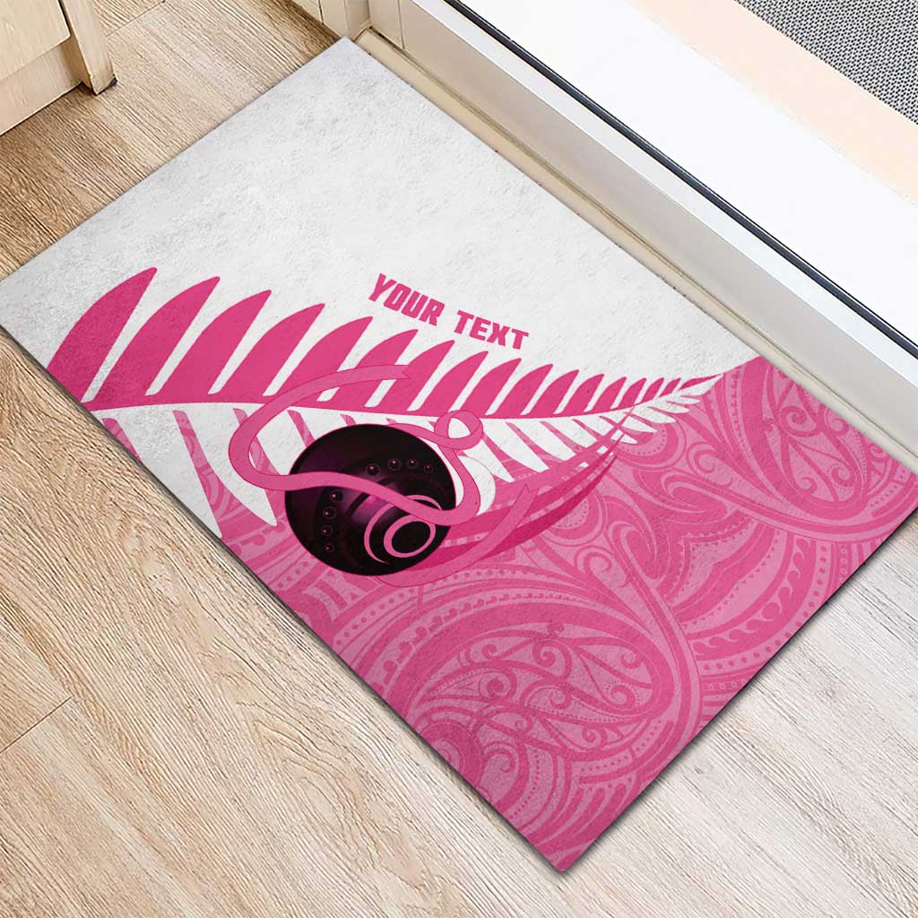 New Zealand Lawn Bowls Breast Cancer Custom Rubber Doormat Aotearoa Maori Silver Fern Pink Ribbon - Polynesian Pride