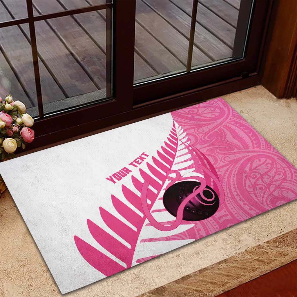 New Zealand Lawn Bowls Breast Cancer Custom Rubber Doormat Aotearoa Maori Silver Fern Pink Ribbon - Polynesian Pride
