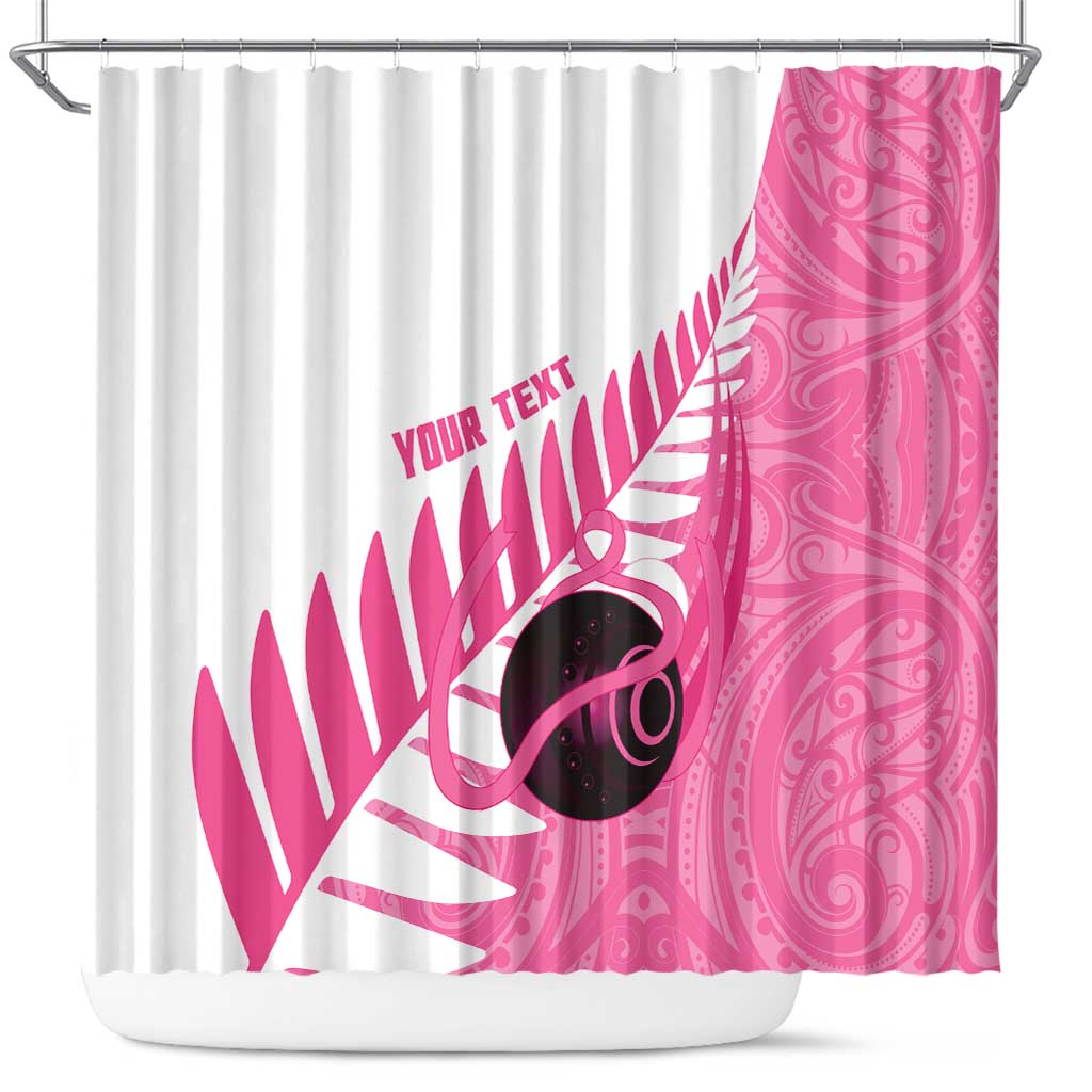 New Zealand Lawn Bowls Breast Cancer Custom Shower Curtain Aotearoa Maori Silver Fern Pink Ribbon - Polynesian Pride