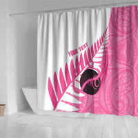 New Zealand Lawn Bowls Breast Cancer Custom Shower Curtain Aotearoa Maori Silver Fern Pink Ribbon - Polynesian Pride