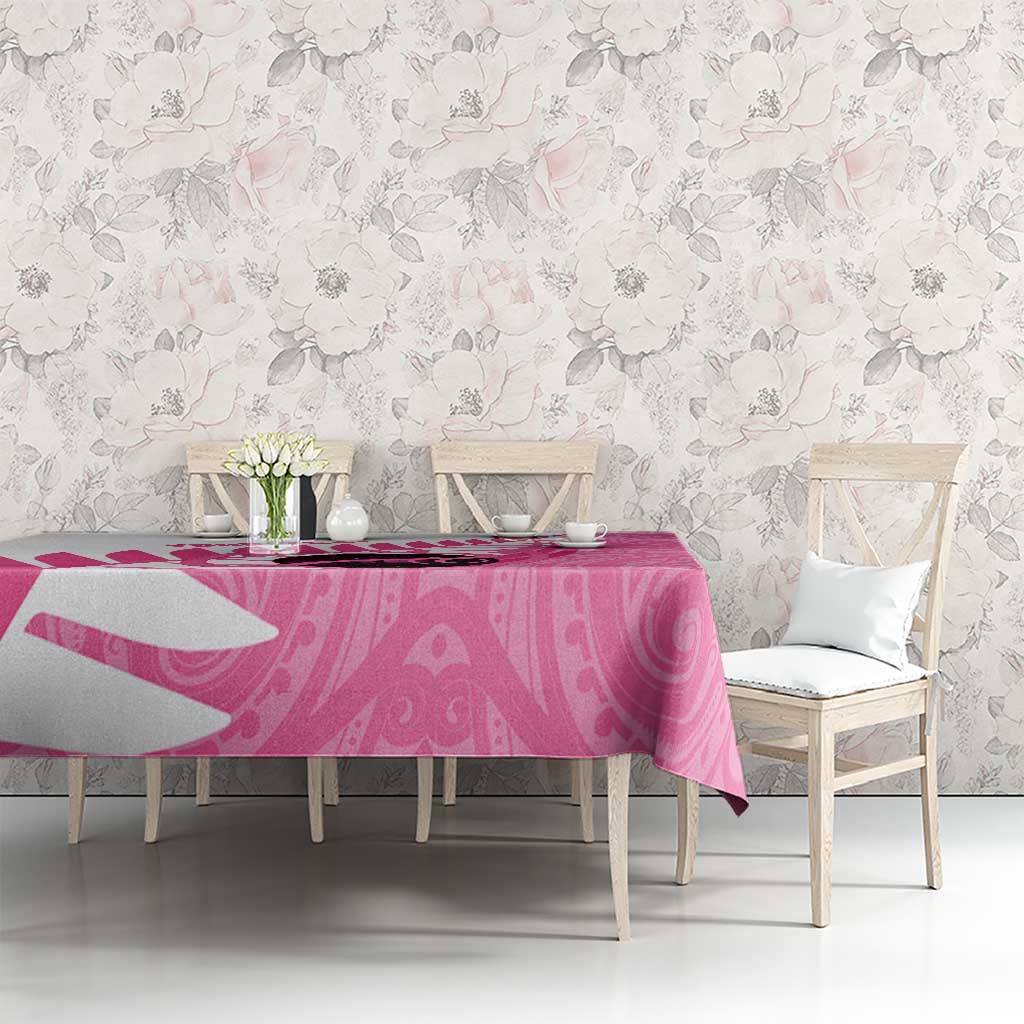 New Zealand Lawn Bowls Breast Cancer Custom Tablecloth Aotearoa Maori Silver Fern Pink Ribbon - Polynesian Pride