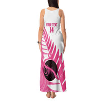 New Zealand Lawn Bowls Breast Cancer Custom Tank Maxi Dress Aotearoa Maori Silver Fern Pink Ribbon - Polynesian Pride