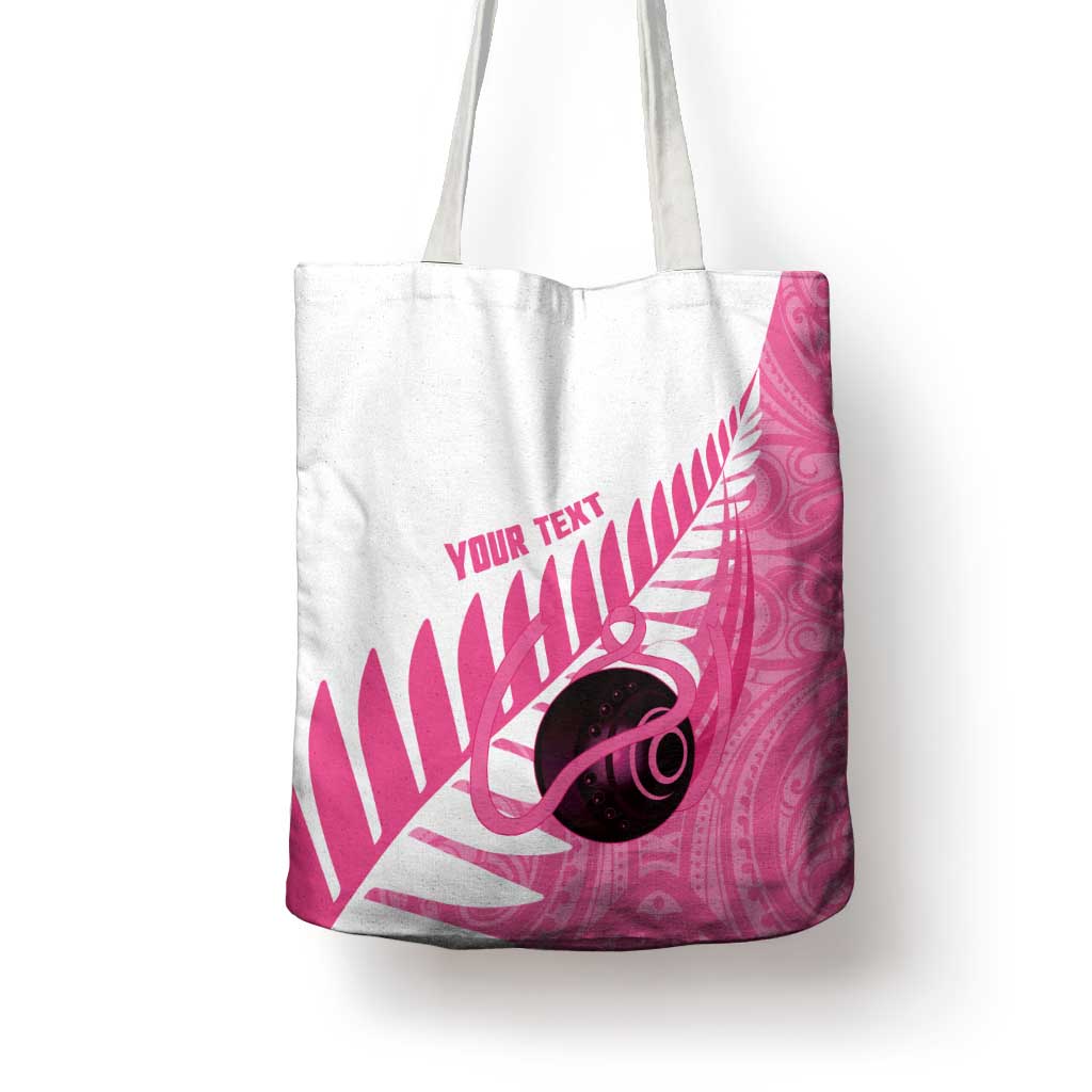 New Zealand Lawn Bowls Breast Cancer Custom Tote Bag Aotearoa Maori Silver Fern Pink Ribbon - Polynesian Pride